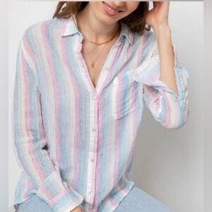 Rails Ellis Iris Stripe 100% Cotton Gauzy Buttondown, size S